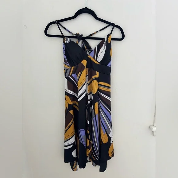 Vintage Satin Multi Colour Patterned Dress - Picture 3 of 10